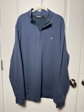 Travis Mathew Men’s XXL Blue Heather Quarter-Zip Fleece Golf Pullover